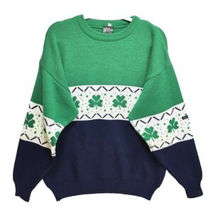 Vtg‎ Blarney Castle Ireland Shamrock Knit Sweater Mens L Green St Patricks Day